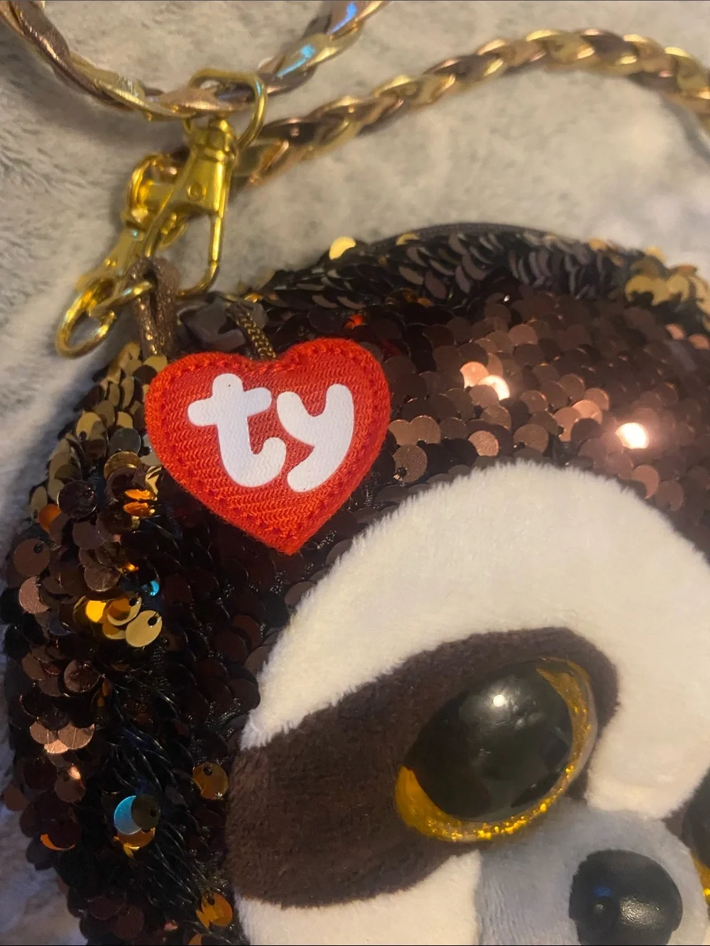 Ty Sequin Sloth Crossbody Bag in Brown and Gold